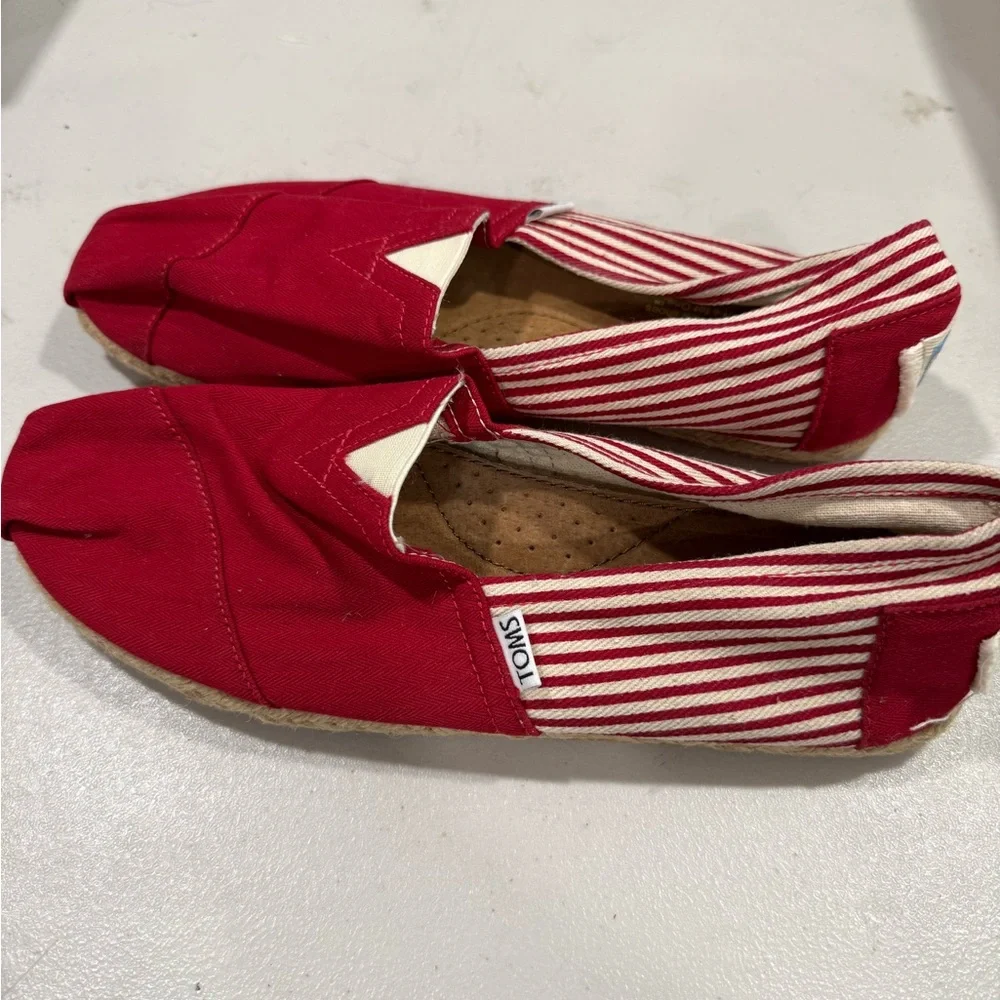 Toms Red and White Canvas Slip-Ons Mens Size 10